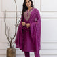 Women's Magenta Cotton Flex 3 Piece Set – Full Embroidery Work Kurta, Pants & Dupatta