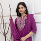 Women's Magenta Cotton Flex 3 Piece Set – Full Embroidery Work Kurta, Pants & Dupatta