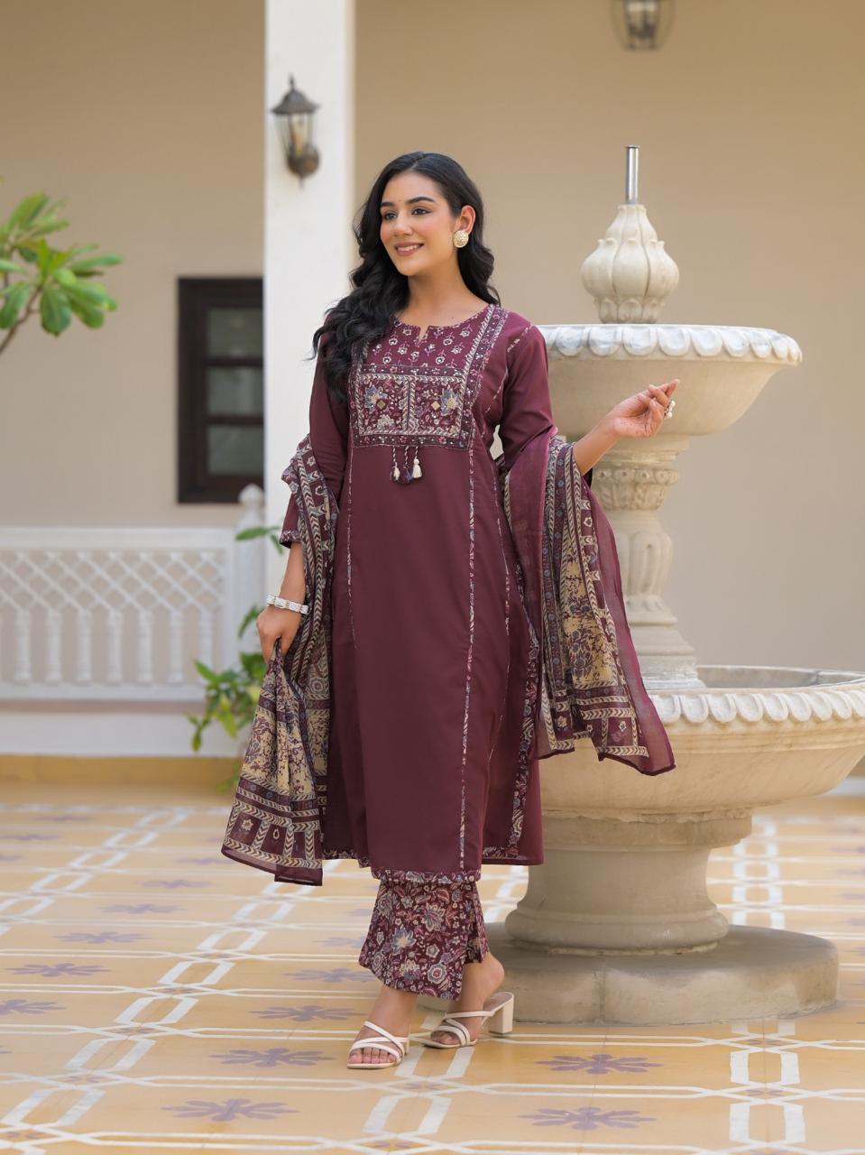 Women's Full fancy Traditional 3 Piece Set – Embroidered Kurta with Mirror Work & Dupatta
