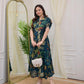 Premium Botanical Rayon A-Line Midi Dress – Show Button Style