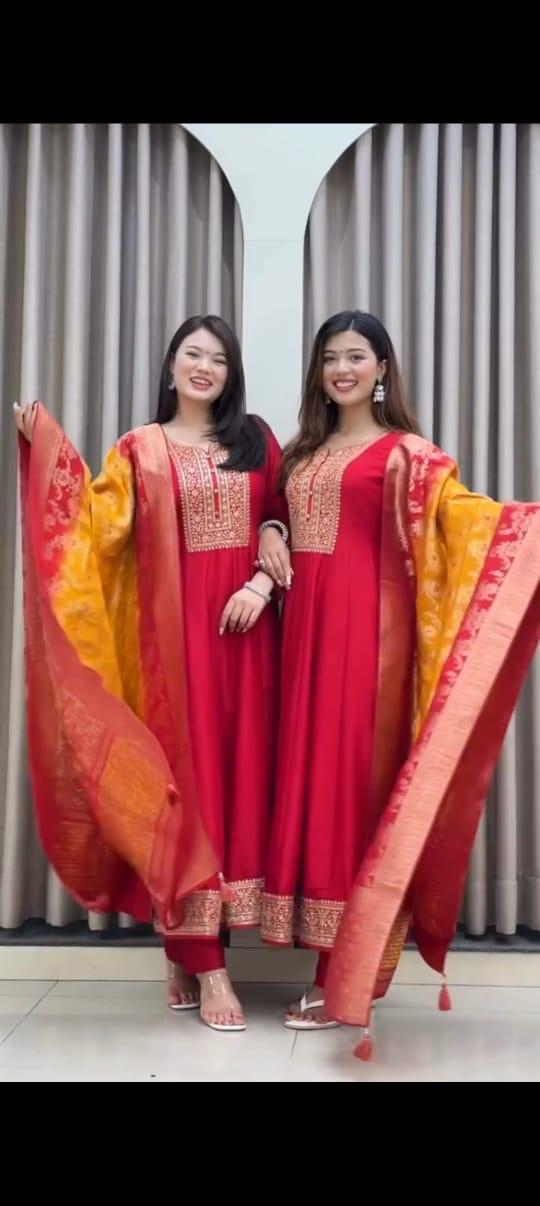 Jashan-E-Noor Premium Banana Silk Anarkali Kurti Pant Dupatta Set – Festive Special”