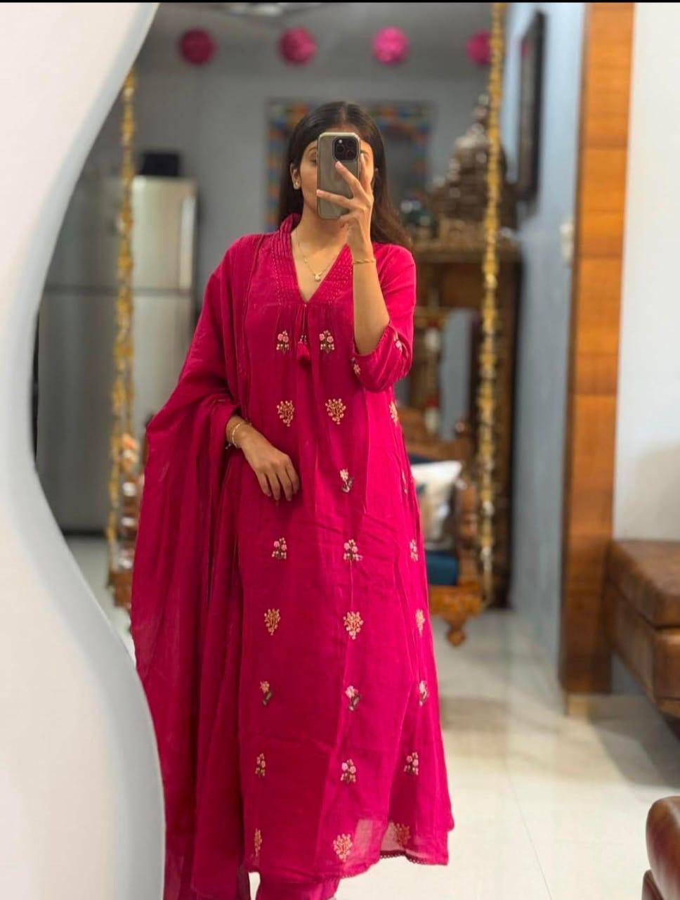 Premium Embroidered Cotton Kurti Pant Set – Office Wear Collection