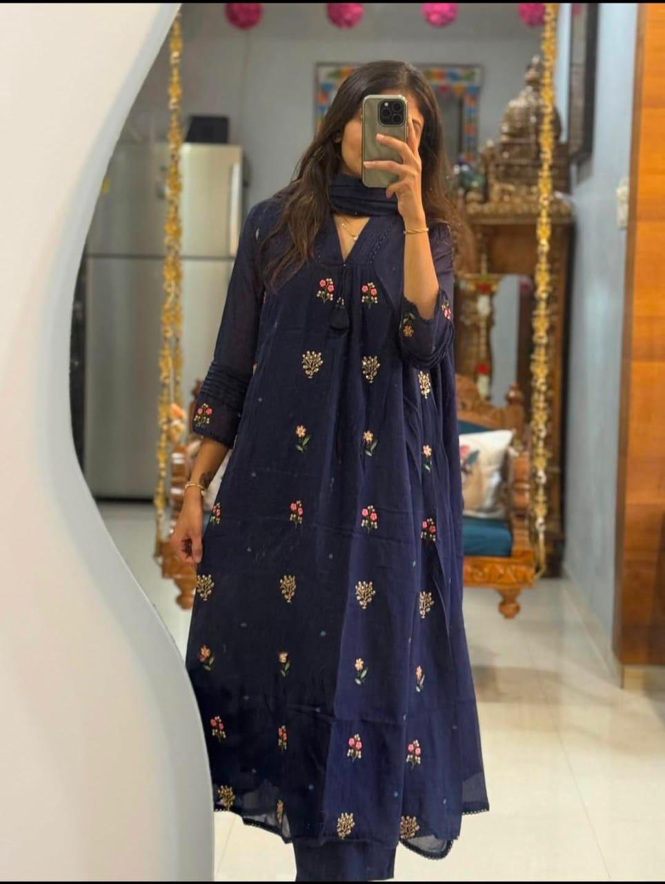 Premium Embroidered Cotton Kurti Pant Set – Office Wear Collection