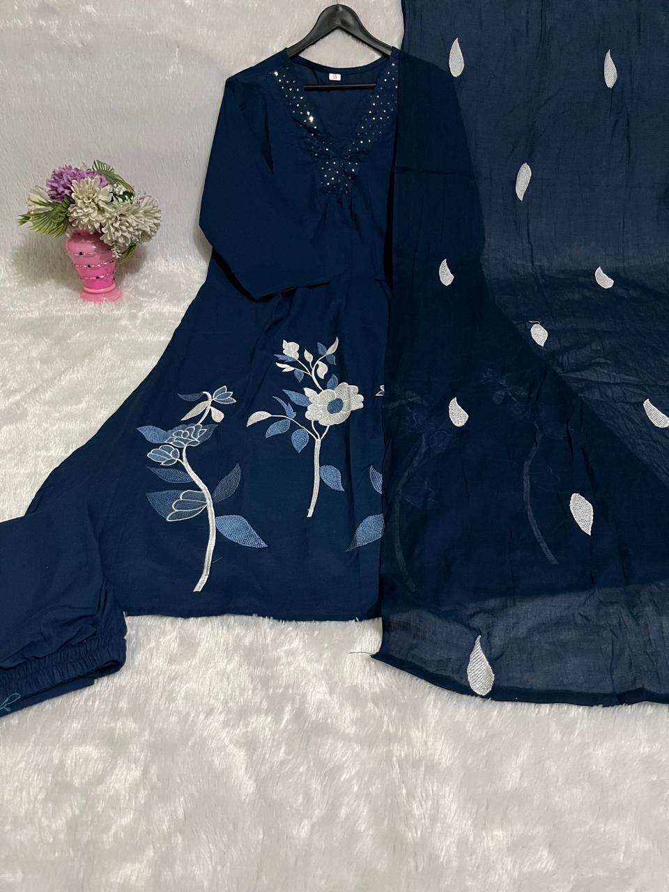 Premium Pure Cotton Embroidered Kurti Pant Dupatta Set – Everyday Elegance Collection