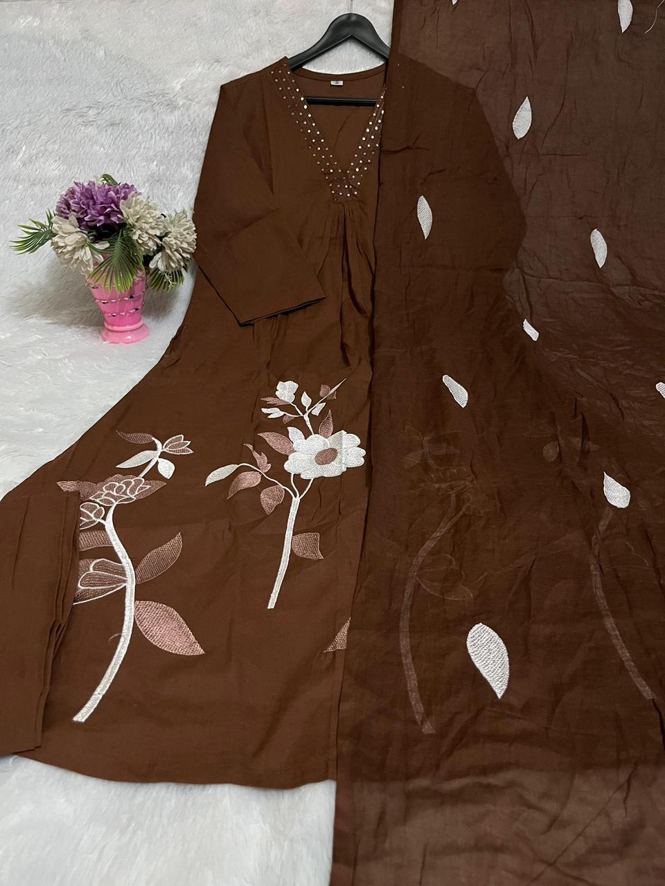 Premium Pure Cotton Embroidered Kurti Pant Dupatta Set – Everyday Elegance Collection