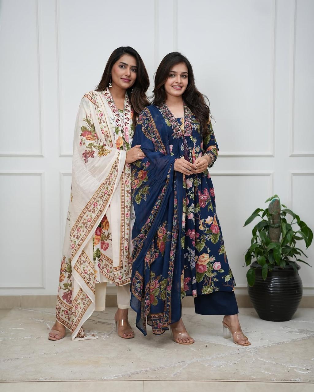 Designer Printed Cotton Kurti Set with Embroidery & Tassel Detailing 3Pcs Set