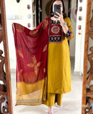 Pure Cotton 60-60 Embroidered Kurti Set with Tie-Dye Malmal Dupatta