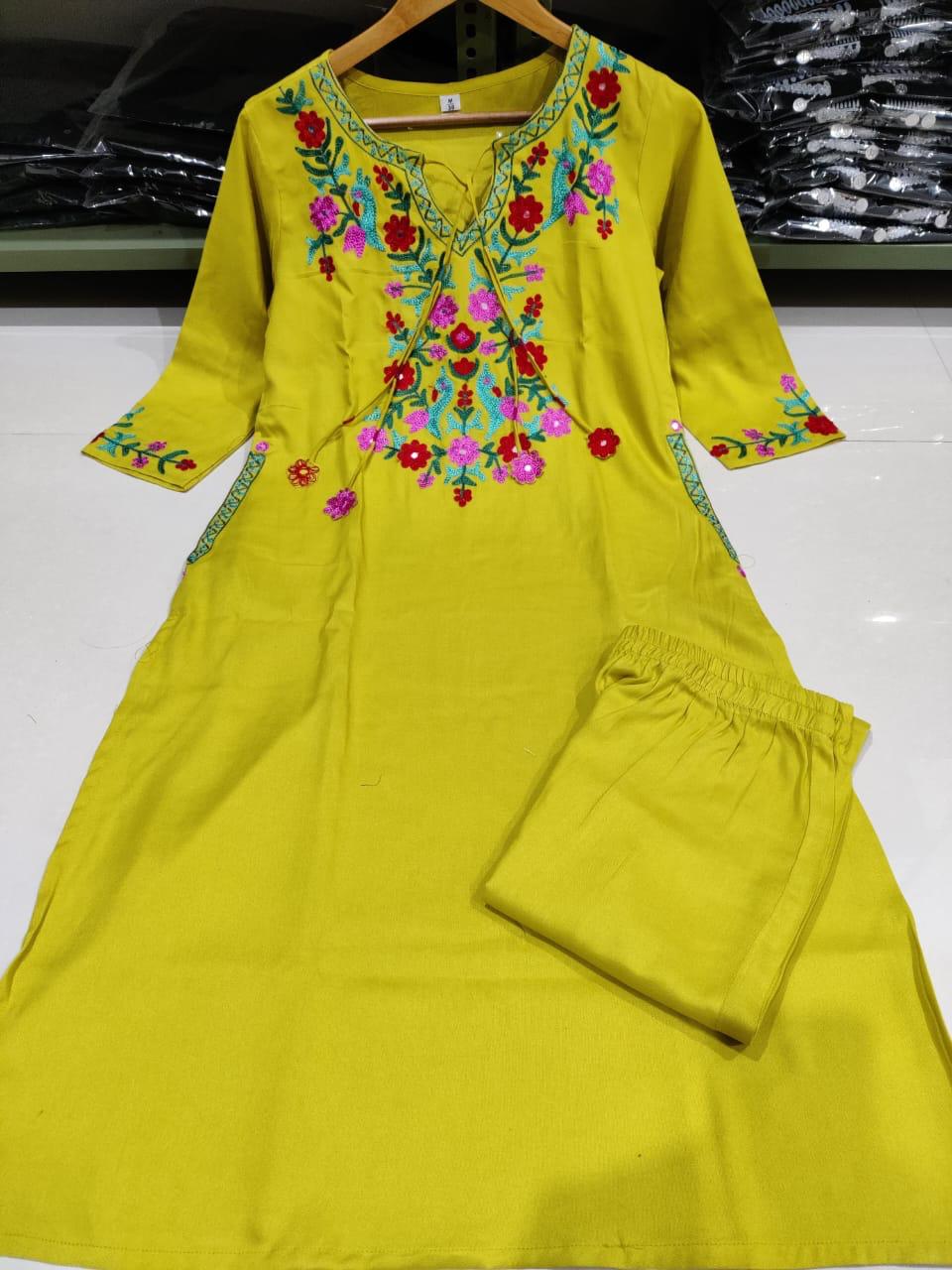 Wardrobe Essential Aari Embroidered Kurti–Palazzo Set