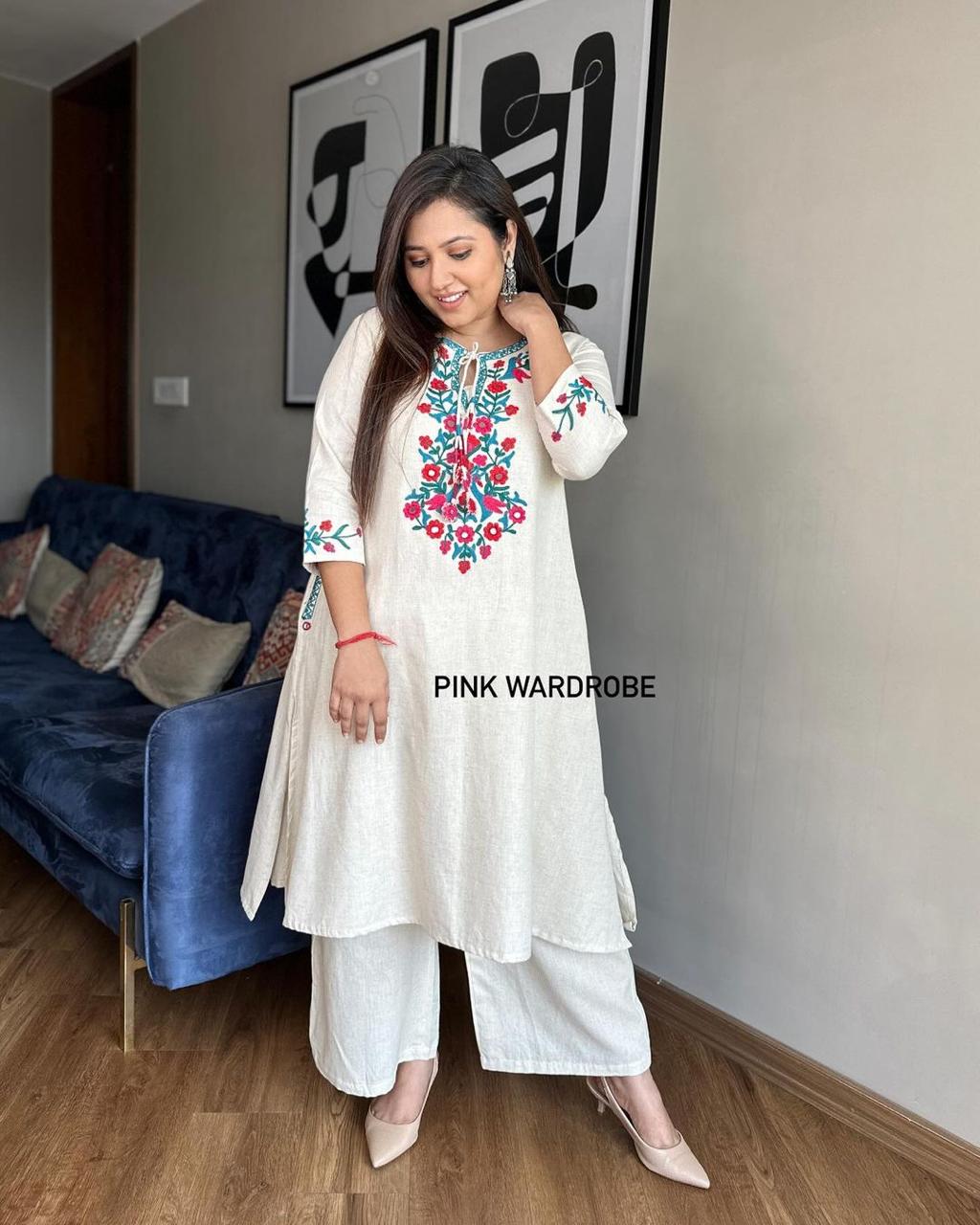 Wardrobe Essential Aari Embroidered Kurti–Palazzo Set