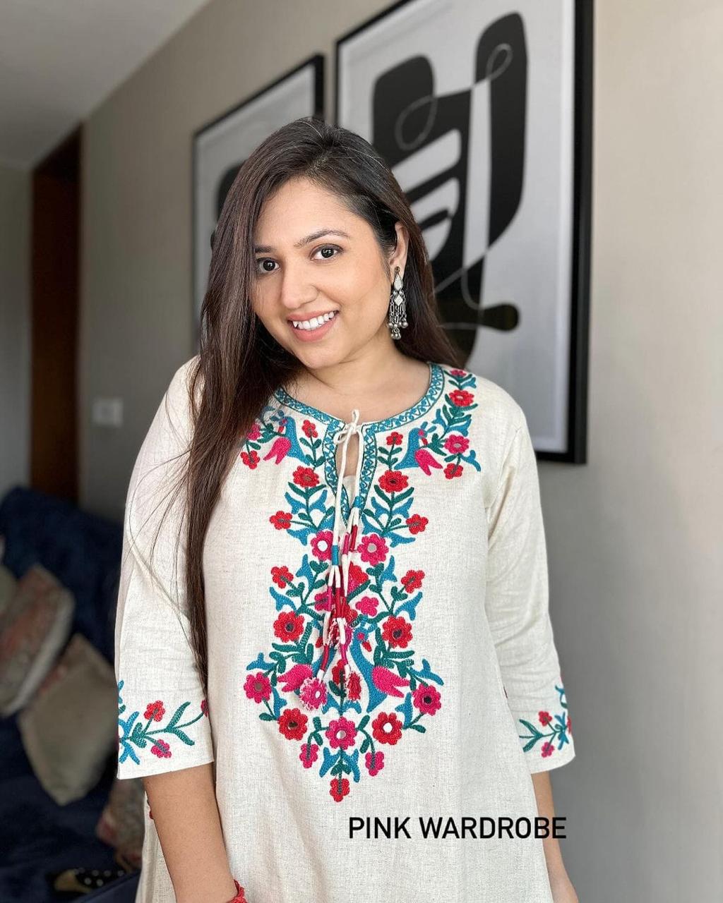 Wardrobe Essential Aari Embroidered Kurti–Palazzo Set