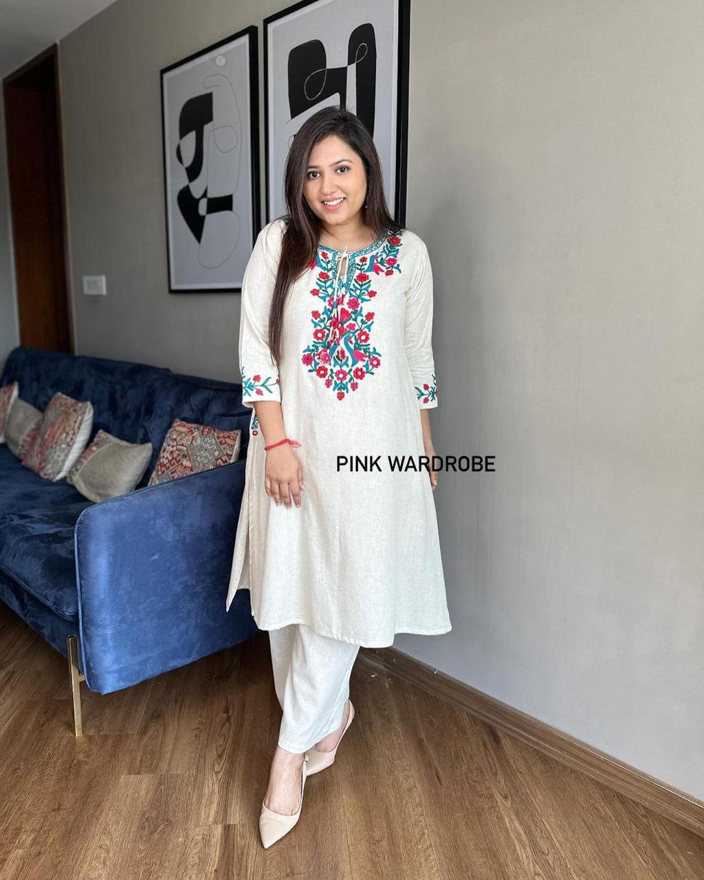 Wardrobe Essential Aari Embroidered Kurti–Palazzo Set