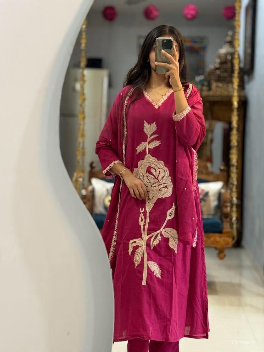 Timeless Elegance A-Line Kurti Plazzo Suit With Dupatta