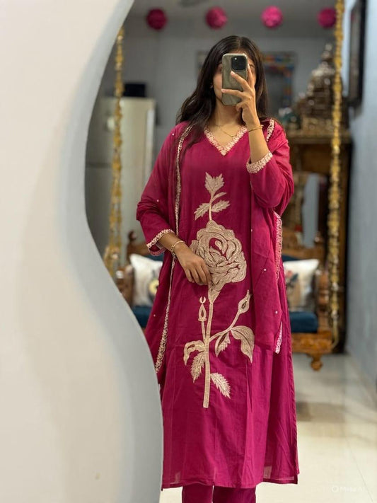 Timeless Elegance A-Line Kurti Plazzo Suit With Dupatta