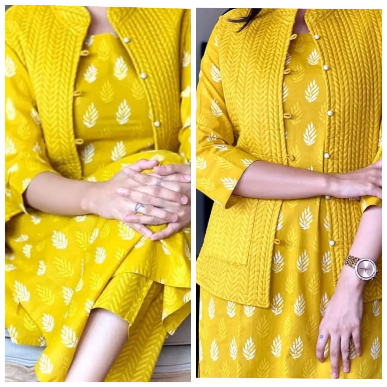 Exclusive Winter Cotton Kurti Pant Set with Quilted Jacket – Premium Warm Collection