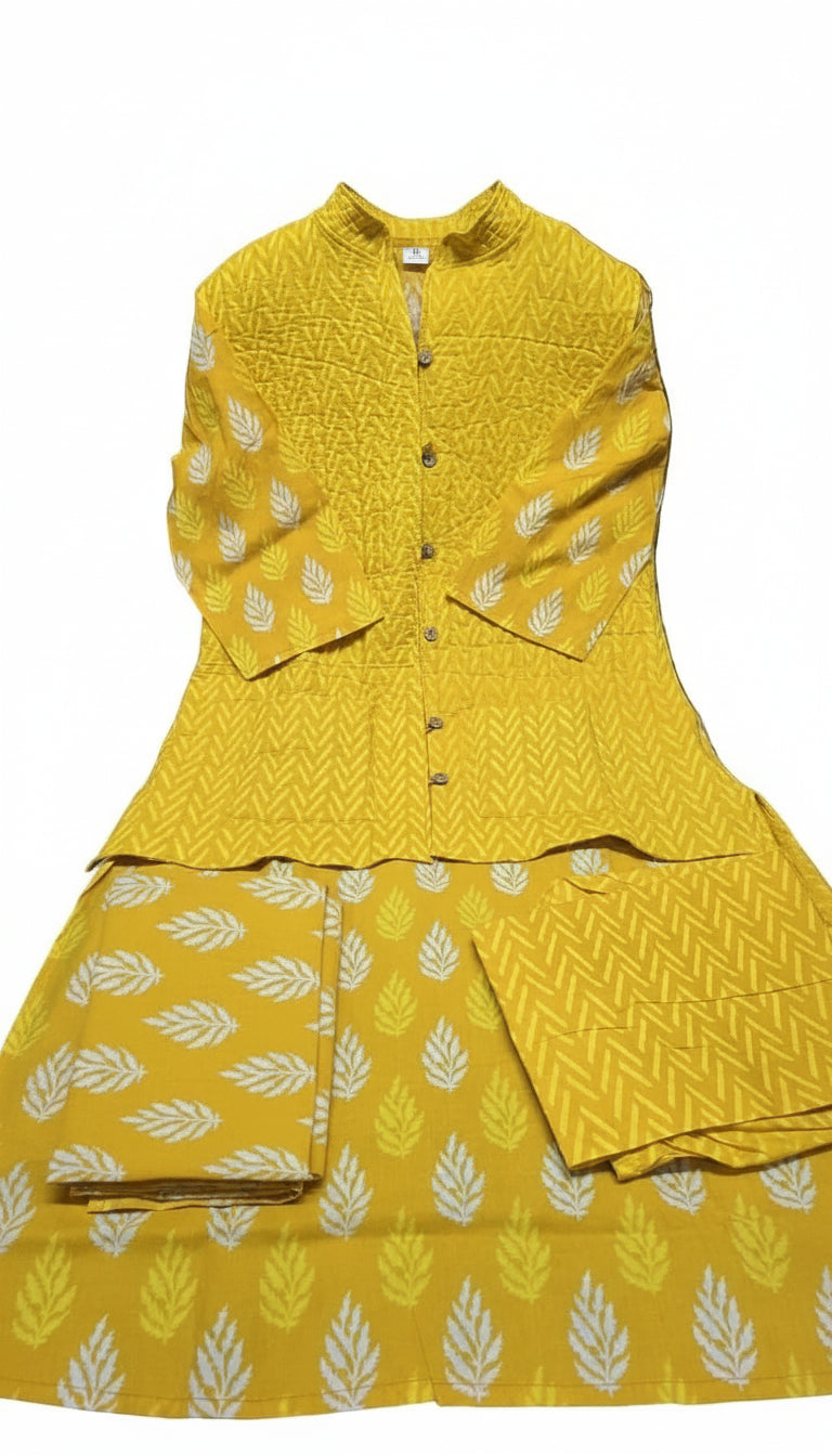Exclusive Winter Cotton Kurti Pant Set with Quilted Jacket – Premium Warm Collection