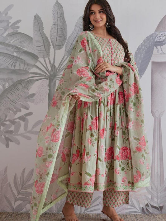 Premium Pure Cotton Anarkali Set with Hand & Adda Sequence Work – Festival Designer Collection