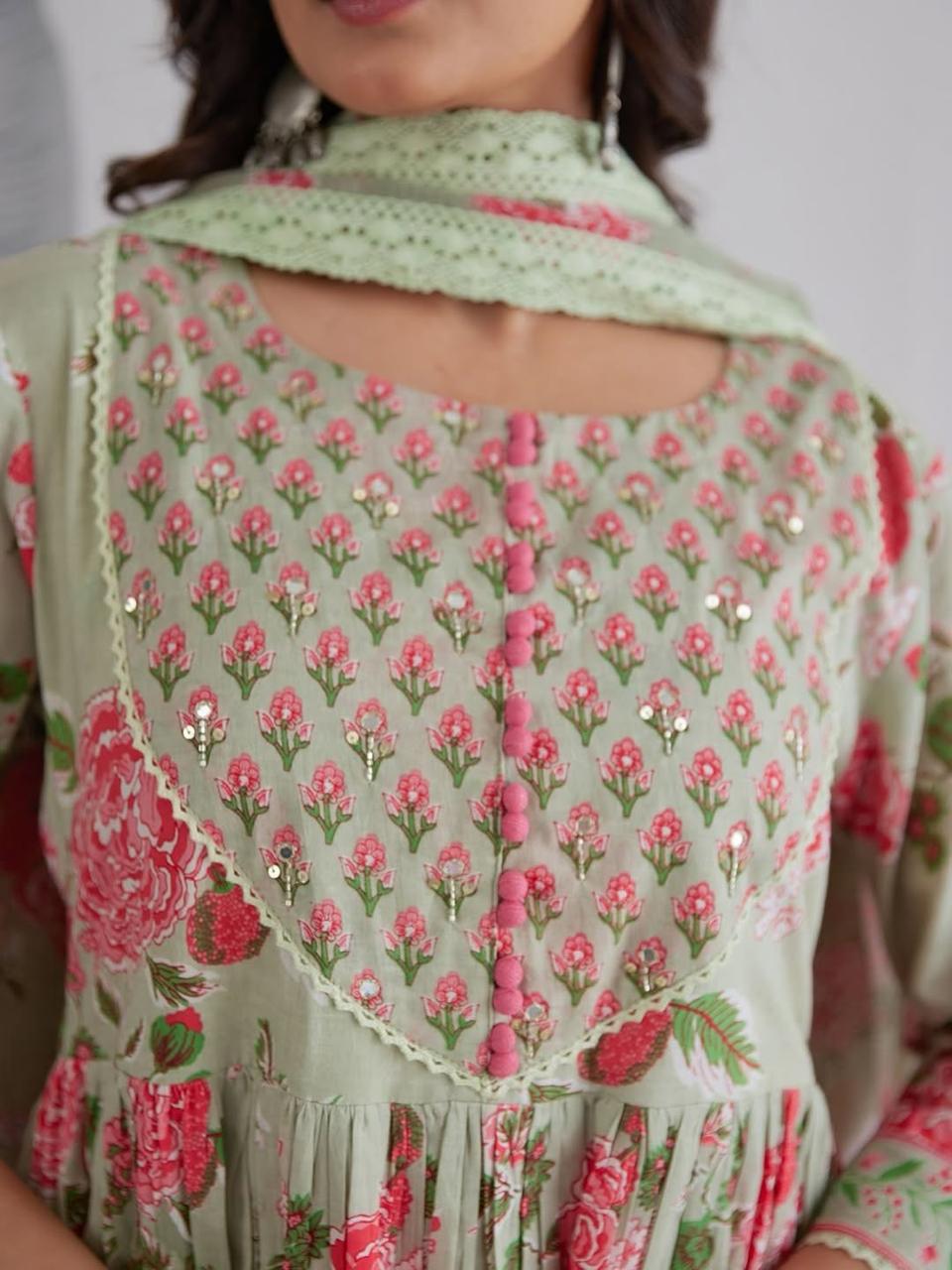 Premium Pure Cotton Anarkali Set with Hand & Adda Sequence Work – Festival Designer Collection