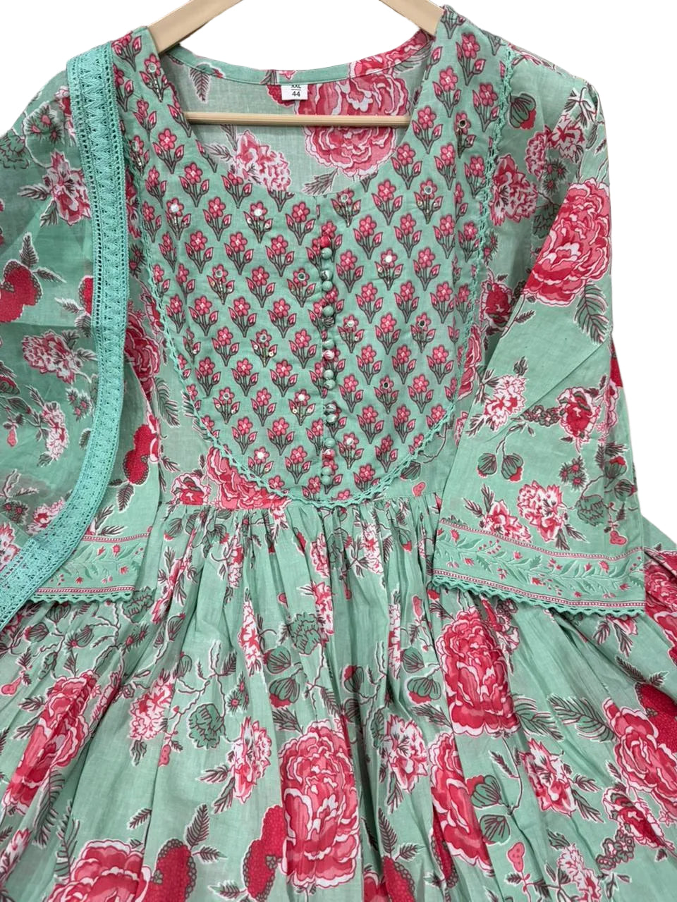 Premium Pure Cotton Anarkali Set with Hand & Adda Sequence Work – Festival Designer Collection