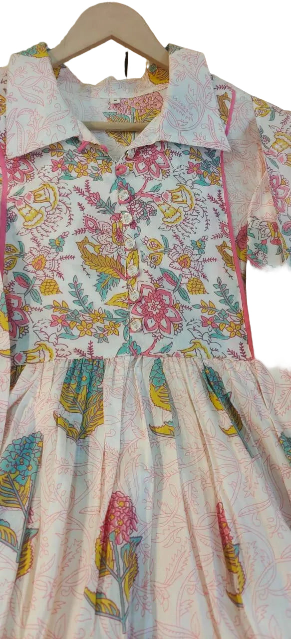 Pure Cotton 60-60 Printed Anarkali Suit Set with Pant & Mulmul Dupatta – Festive 3-Piece Collection”