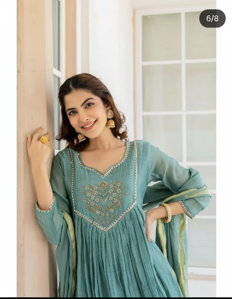 Festival Special Original Designer Anarkali Suit with Heavy Embroidery & Chanderi Dupatta