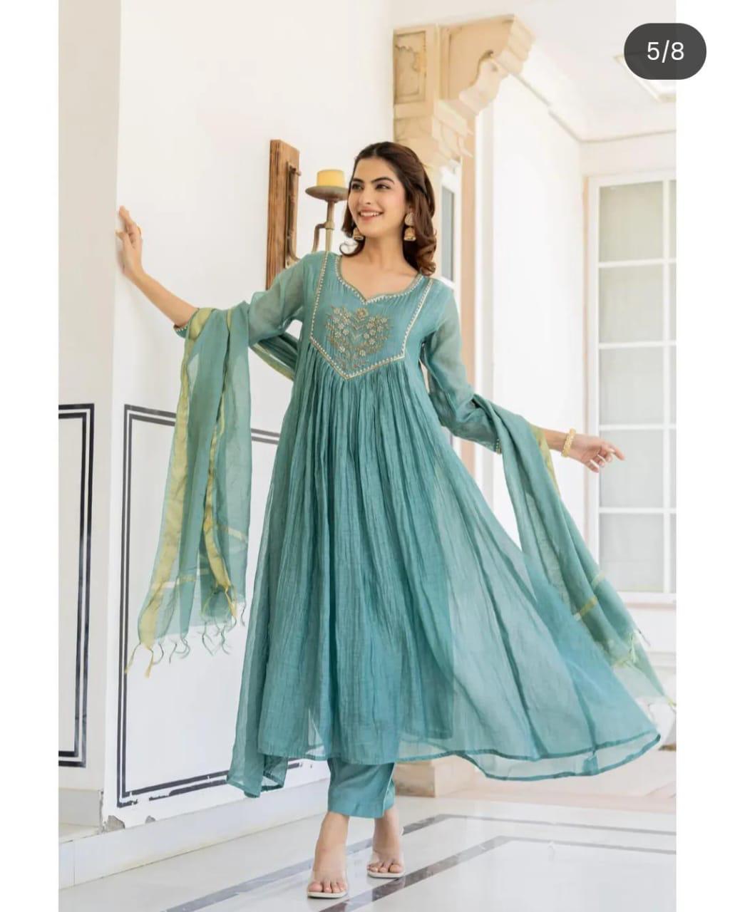 Festival Special Original Designer Anarkali Suit with Heavy Embroidery & Chanderi Dupatta