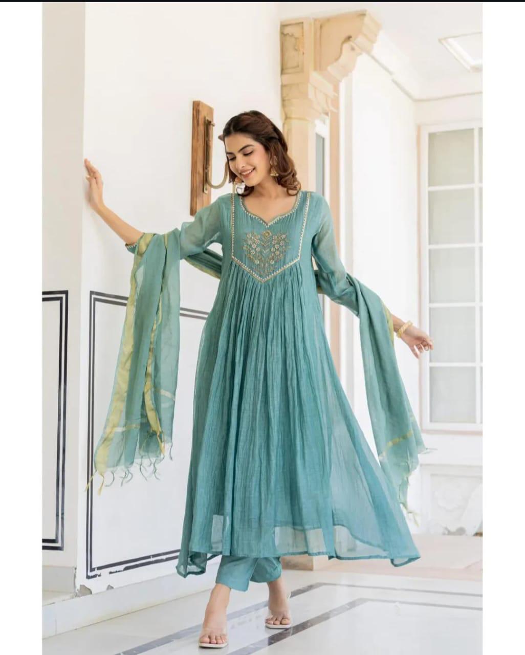 Festival Special Original Designer Anarkali Suit with Heavy Embroidery & Chanderi Dupatta