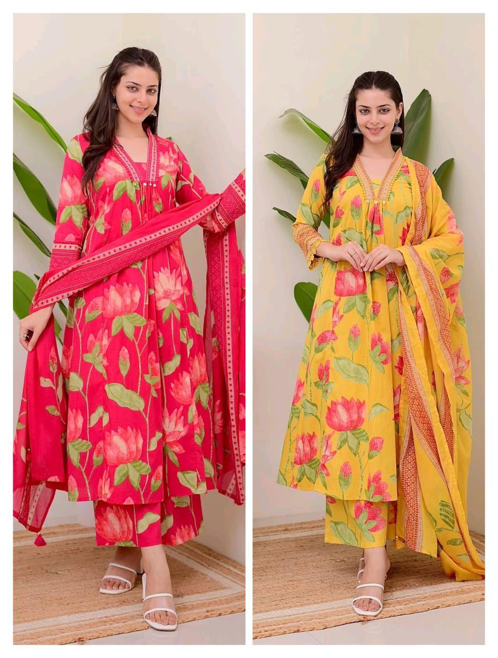 Premium Heavy Cotton Printed 3-Piece Set with Plazzo & Malmal Dupatta – Super Selling Collection
