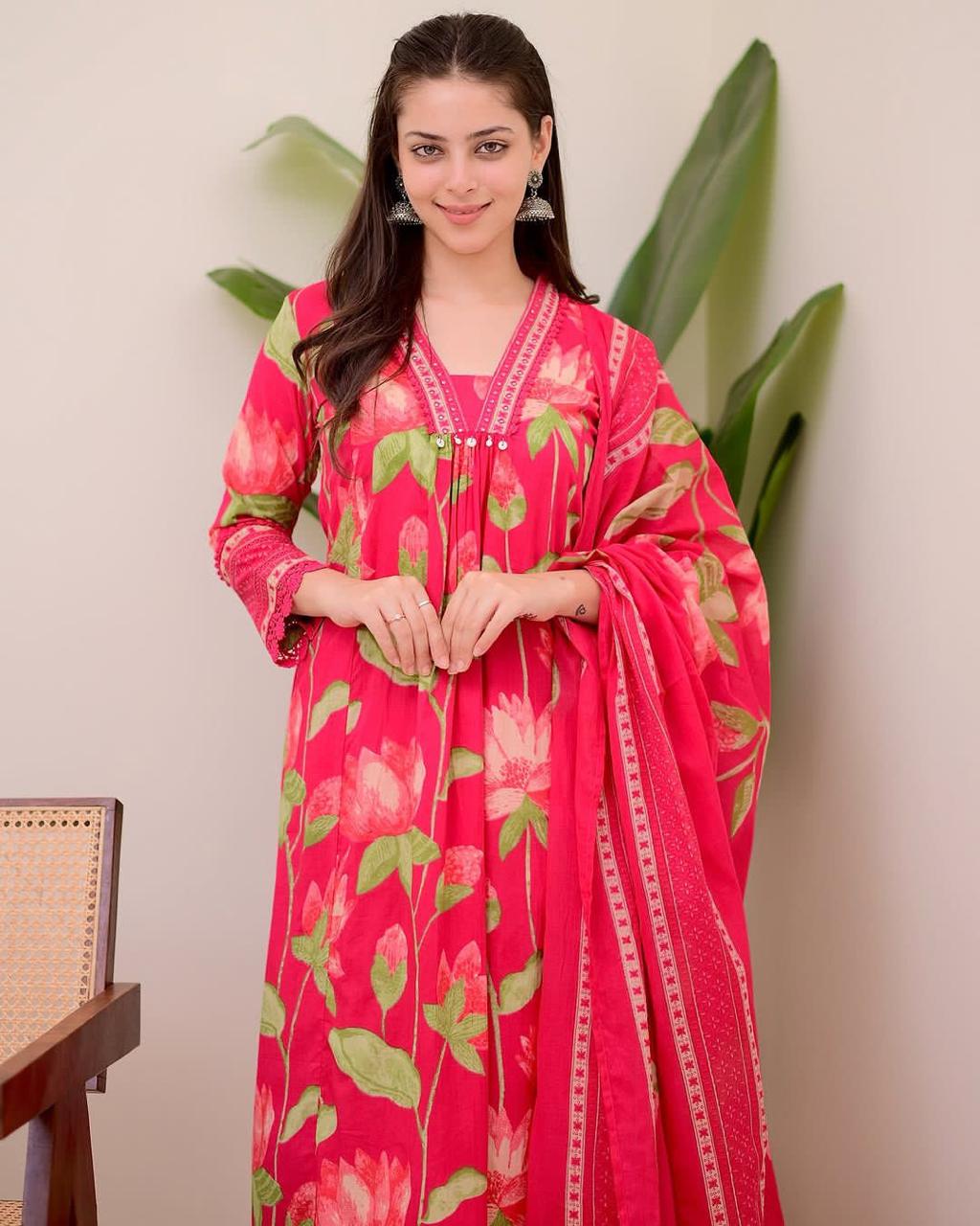Premium Heavy Cotton Printed 3-Piece Set with Plazzo & Malmal Dupatta – Super Selling Collection