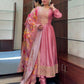 Priya Festival Special Banana Silk Anarkali Set with Banarasi Dupatta & Golden Zari Work