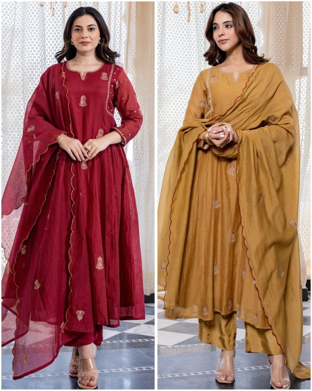 Exclusive Pankhudi Chinon Anarkali 3 pecs Suit with Premium Dupatta For Woman