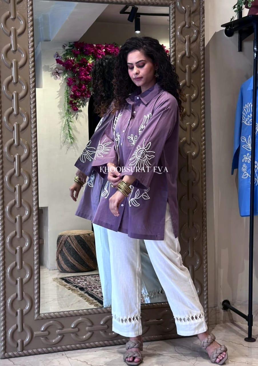 Embroidered Casual Shirt-Style Kurti with Straight Pants – Elegant Everyday Set