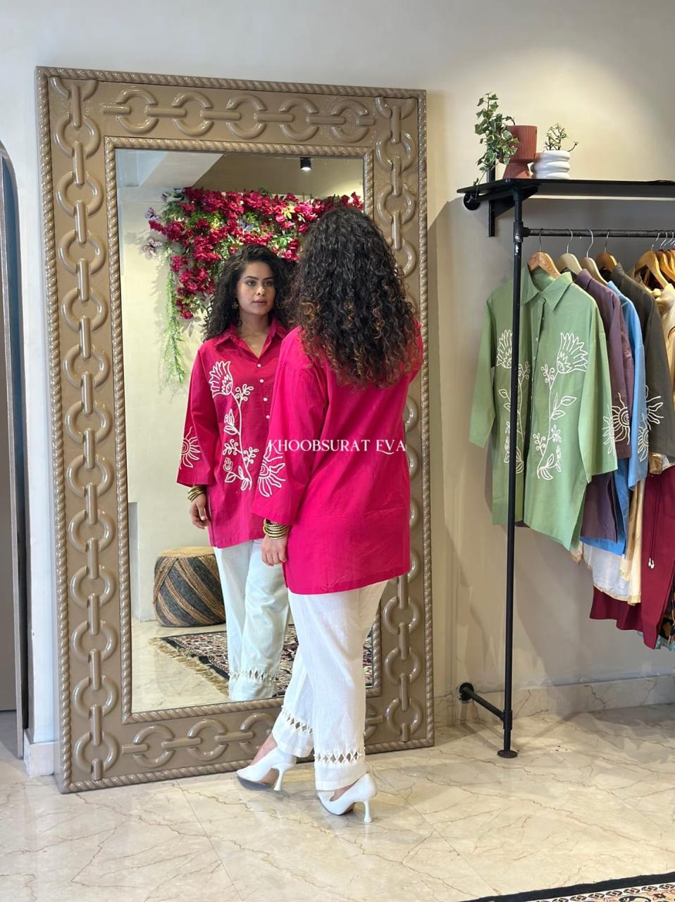 Embroidered Casual Shirt-Style Kurti with Straight Pants – Elegant Everyday Set