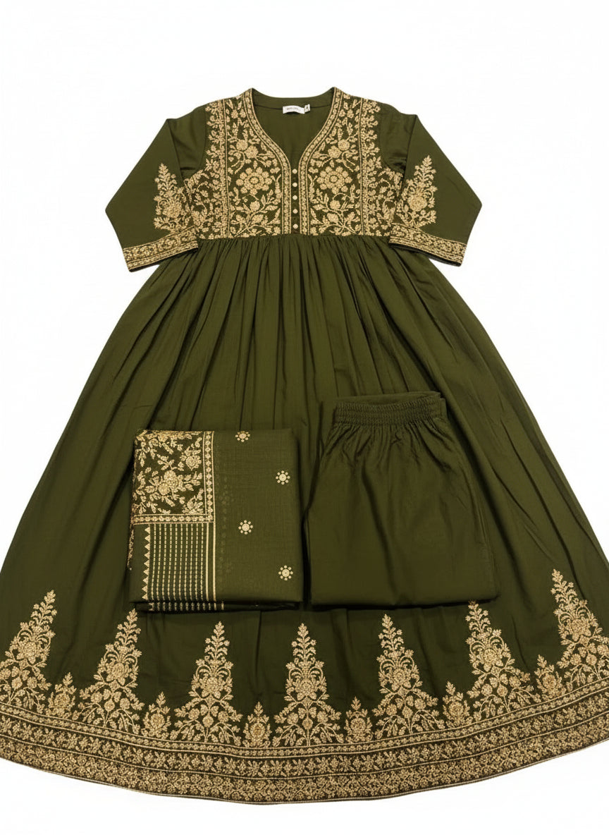 Wedding Special Original Mirror Work Anarkali Kurta Pant Dupatta Set Premium 60-60 Cotton