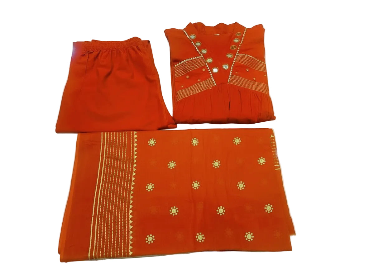 Wedding Special Original Mirror Work Anarkali Kurta Pant Dupatta Set Premium 60-60 Cotton