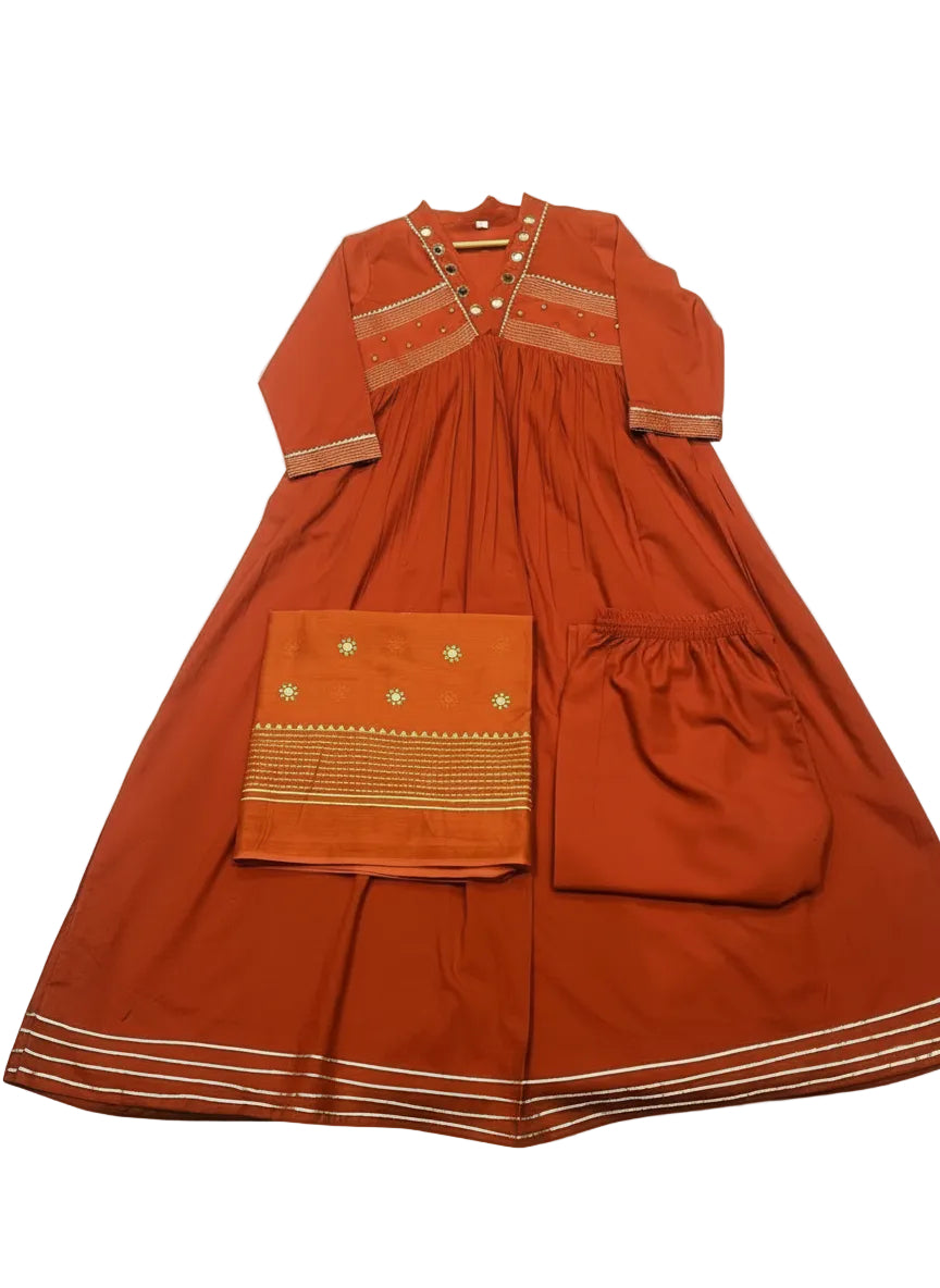 Wedding Special Original Mirror Work Anarkali Kurta Pant Dupatta Set Premium 60-60 Cotton