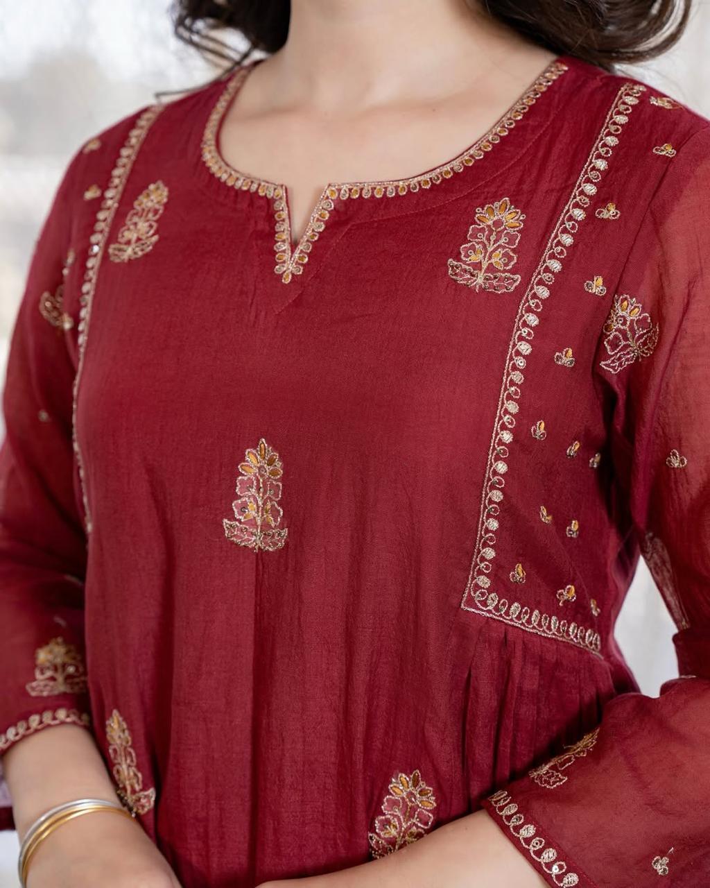 Exclusive Pankhudi Chinon Anarkali 3 pecs Suit with Premium Dupatta For Woman