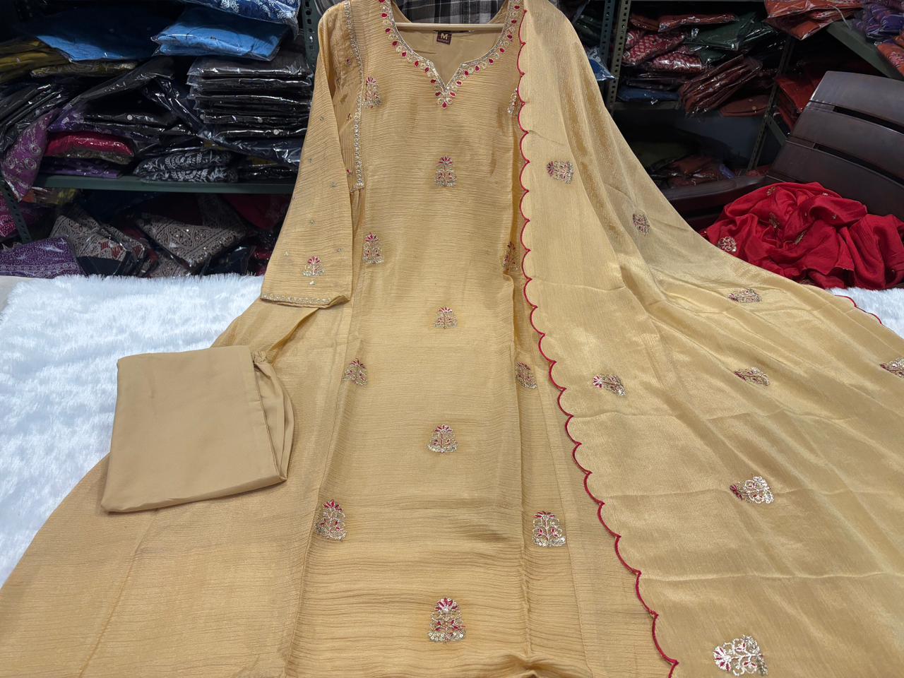 Exclusive Pankhudi Chinon Anarkali 3 pecs Suit with Premium Dupatta For Woman