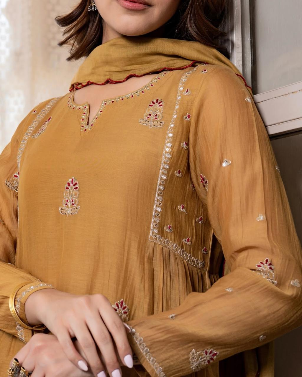 Exclusive Pankhudi Chinon Anarkali 3 pecs Suit with Premium Dupatta For Woman