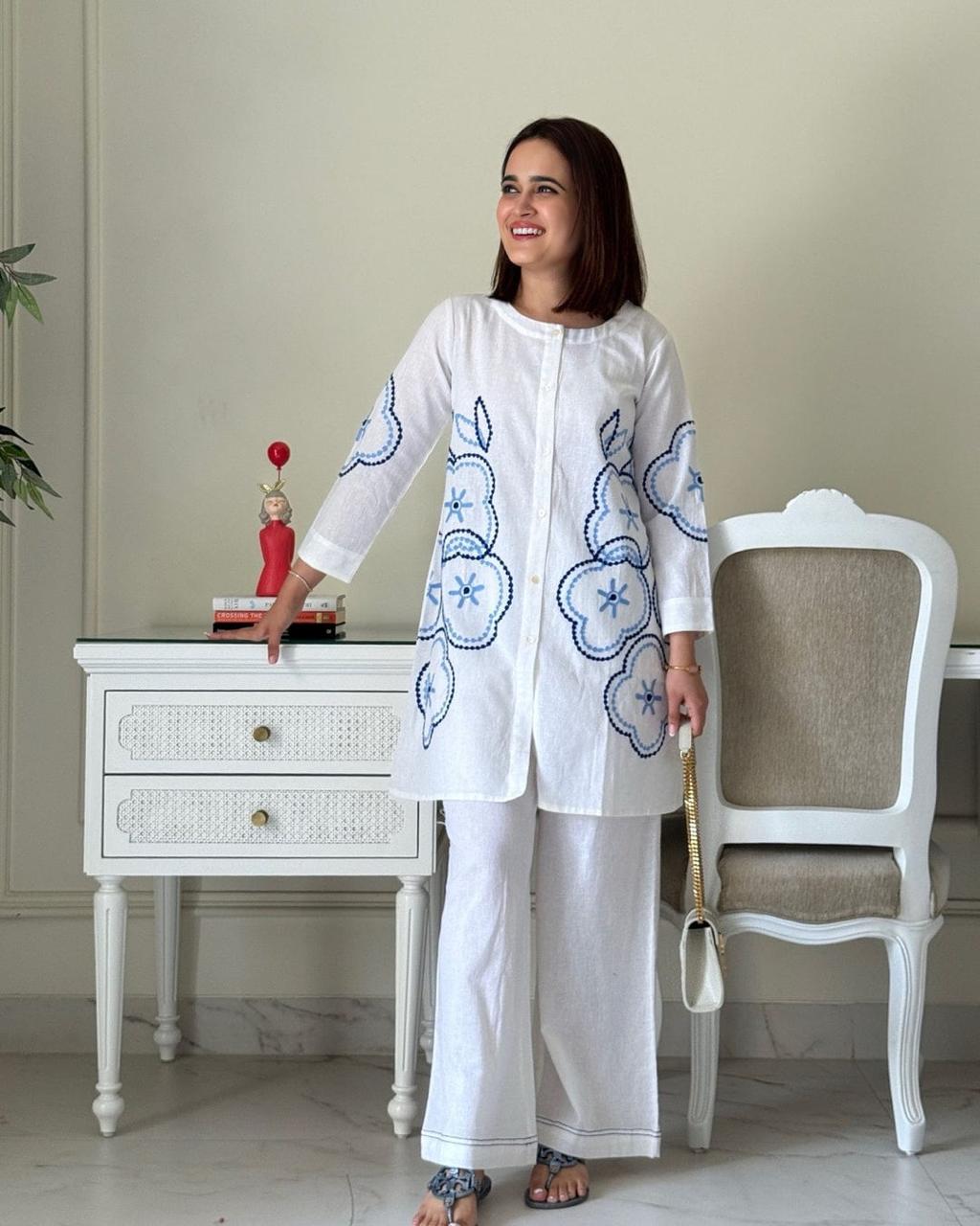 Premium Cotton Aari Work Kurti–Palazzo Co-ord Set | Summer Special Collection