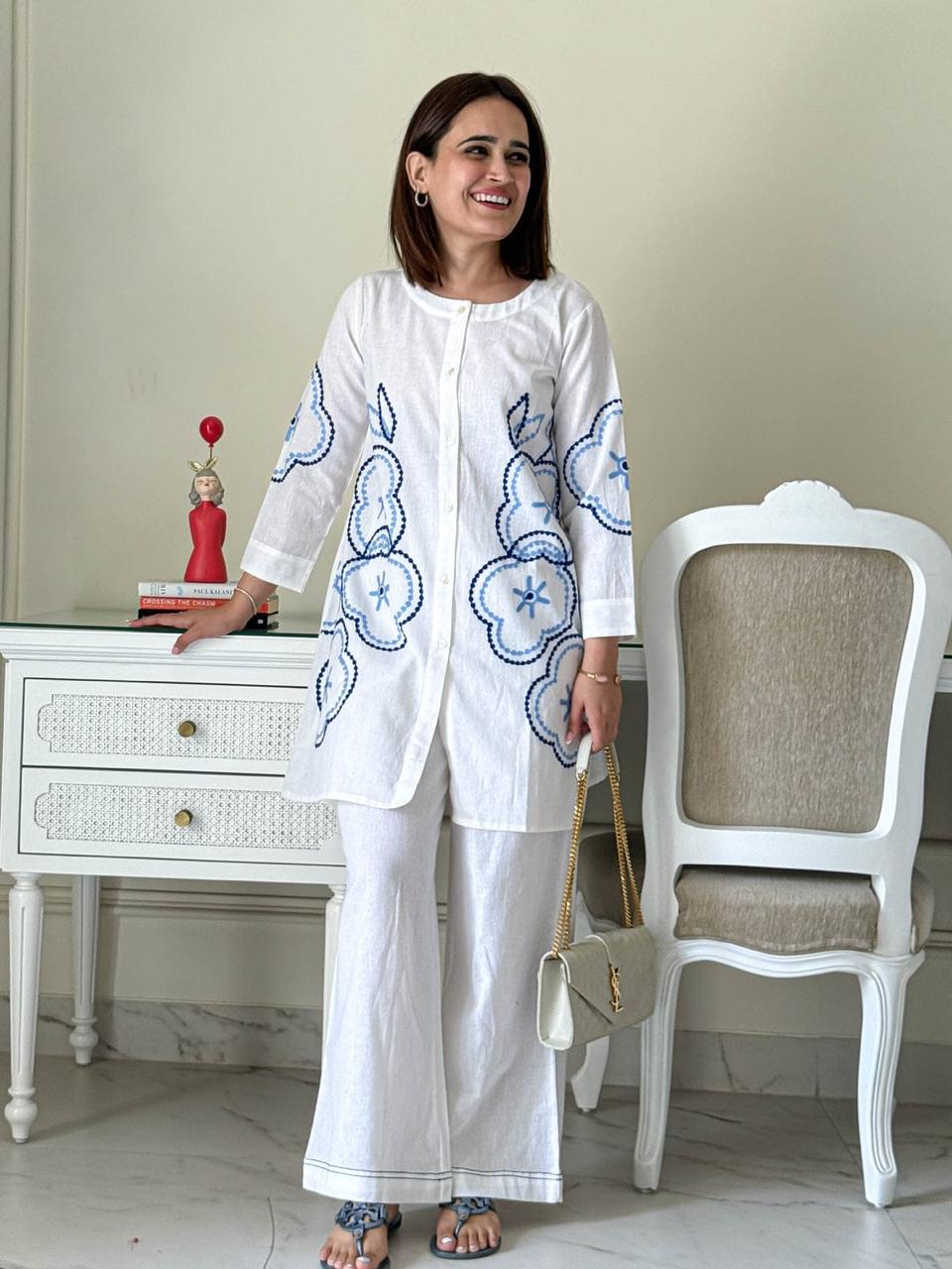 Premium Cotton Aari Work Kurti–Palazzo Co-ord Set | Summer Special Collection