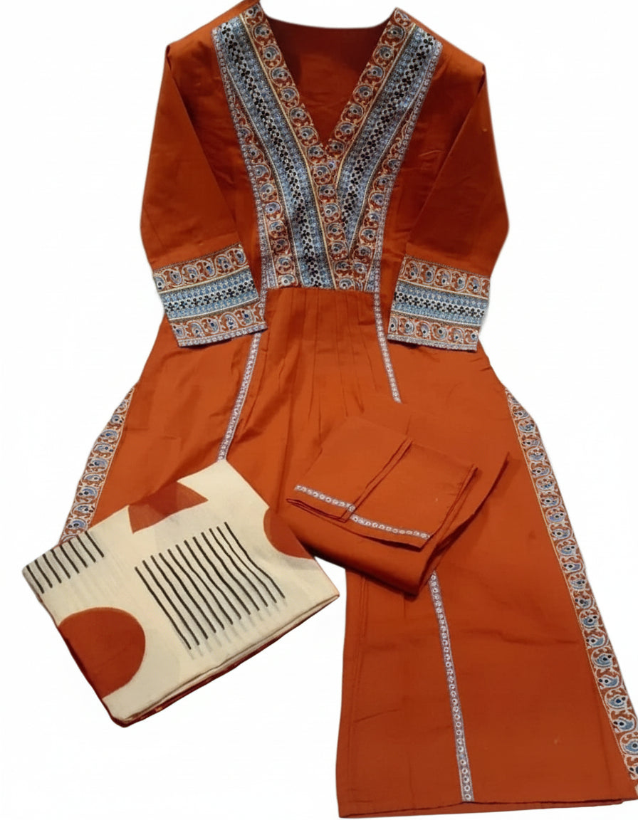 Taj Collection Pure Cotton Heavy Weaving & Embroidery Suit Set | 3-Piece Premium Set