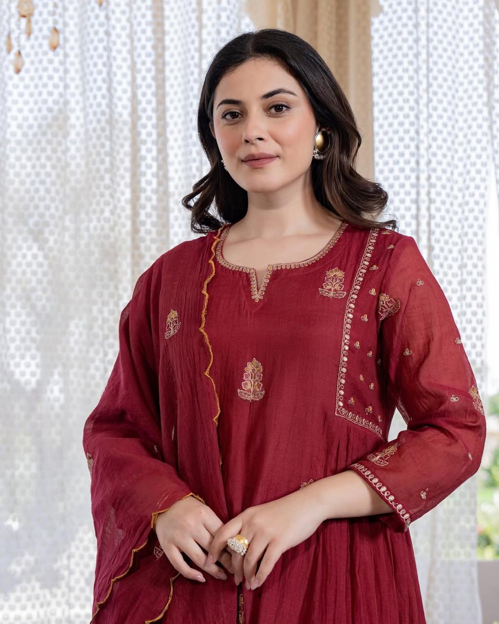 Exclusive Pankhudi Chinon Anarkali 3 pecs Suit with Premium Dupatta For Woman