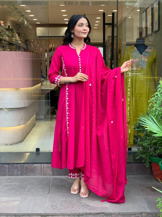 Festival Special Cotton 60-60 Embroidery Suit Set with Dupatta Premium 3-Piece Set