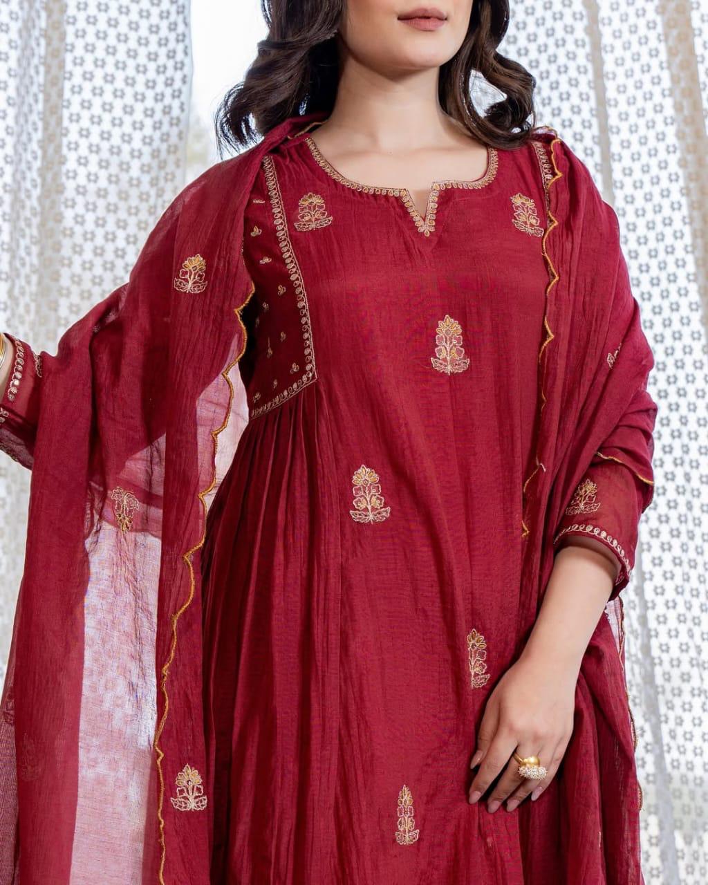 Exclusive Pankhudi Chinon Anarkali 3 pecs Suit with Premium Dupatta For Woman