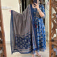 Angrakha Style Printed Cotton Anarkali Suit Set with Katha Embroidery & Crosia Lace 3-Piece Set