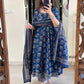 Angrakha Style Printed Cotton Anarkali Suit Set with Katha Embroidery & Crosia Lace 3-Piece Set