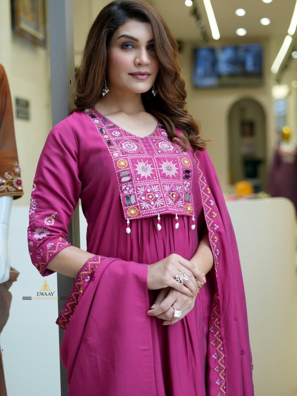 Pure Cotton Embroidered Kurta–Pant–Dupatta Set with Kodi & Moti Latkan Fully Stitched Designer Collection