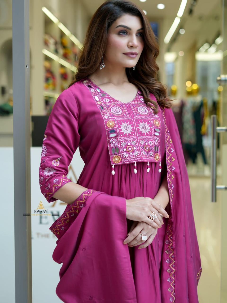 Pure Cotton Embroidered Kurta–Pant–Dupatta Set with Kodi & Moti Latkan Fully Stitched Designer Collection