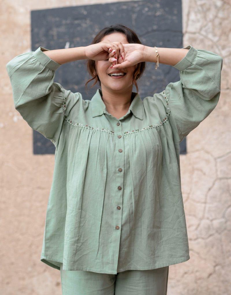 Bold Shade Pure Cotton Collar Co-Ord Set for Women (Loose Fit, With Pockets)