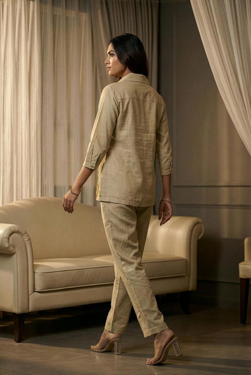 Winter Special Premium Cotton Flax Embroidered Co-Ord Set